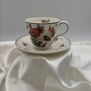 Wedgwood Etruria & Barlaston Eastern Flowers Demitasse Cup & Saucer Set